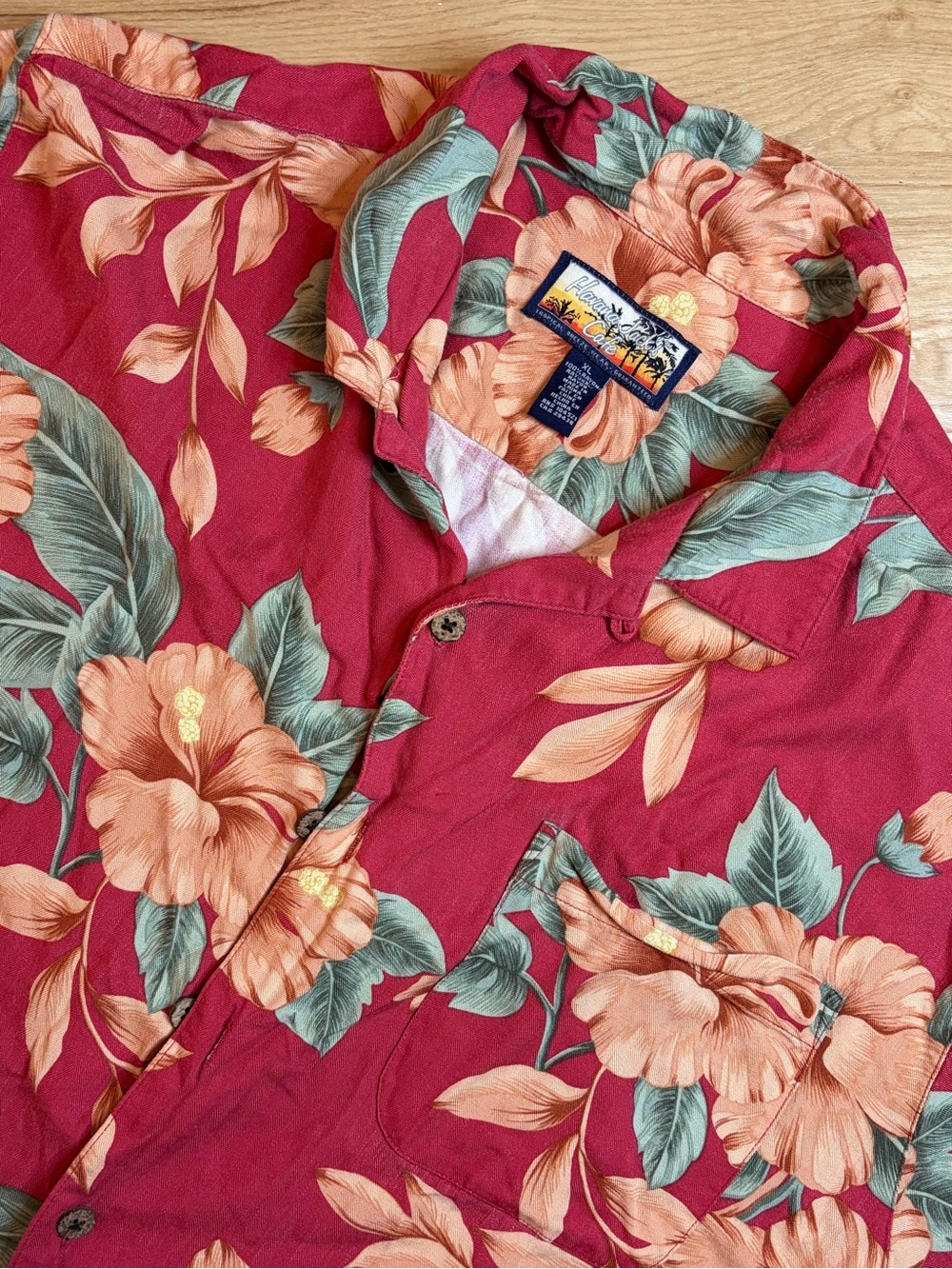 Havana Jack's Cafe Red Floral Rayon Shirt XL